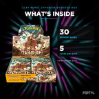 Clay Burst Japanese booster box, what's inside: 30 booster packs, 5 cards per pack, Portal TCG