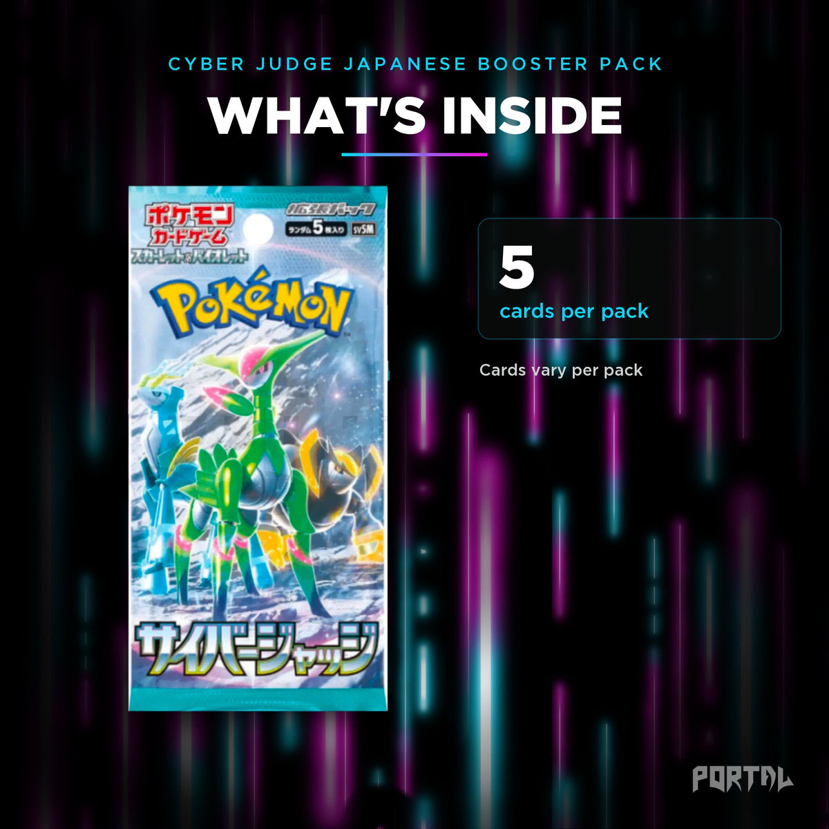 Cyber Judge Japanese booster pack, what's inside: 5 cards per pack, Portal TCG