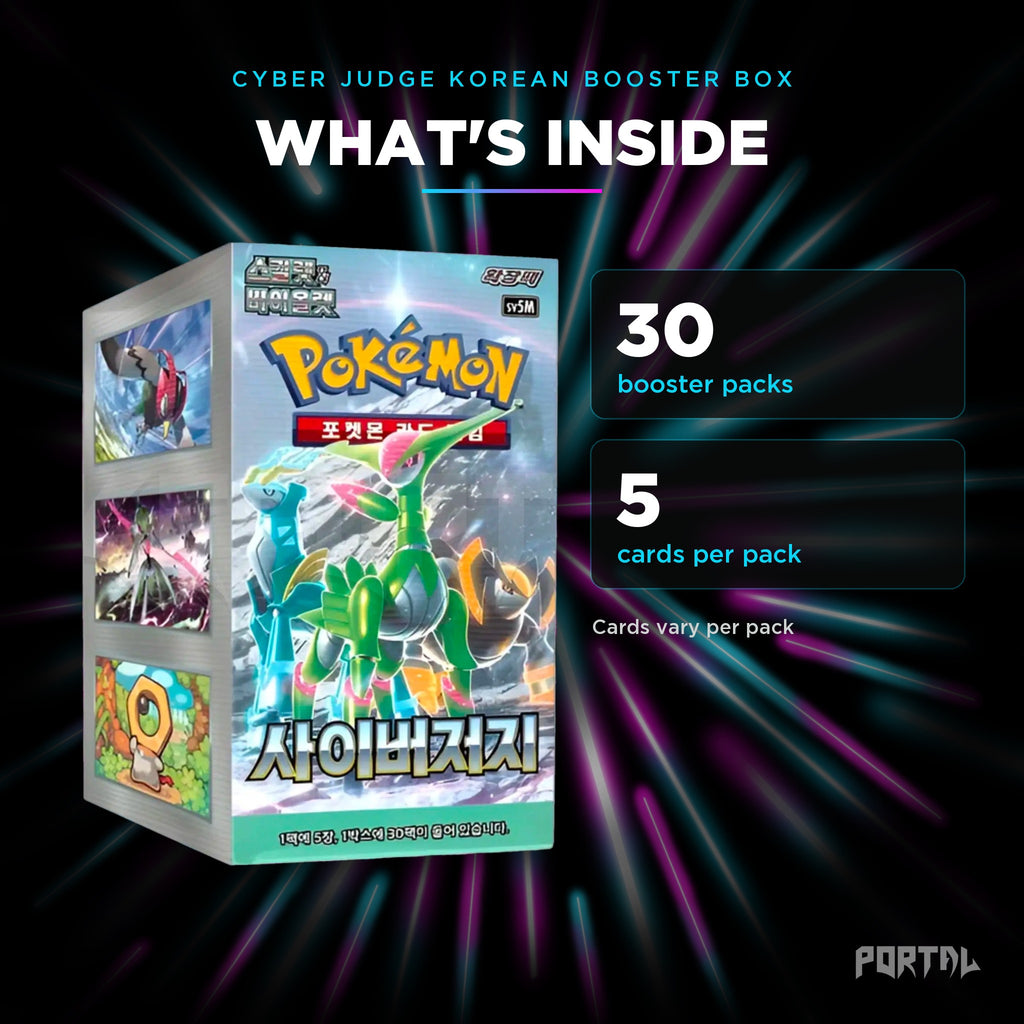 Cyber Judge Korean booster box, what's inside: 30 booster packs, 5 cards per pack, Portal TCG