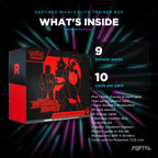 Destined Rivals Elite Trainer Box, what's inside: 9 booster packs, 10 cards per pack, Portal TCG