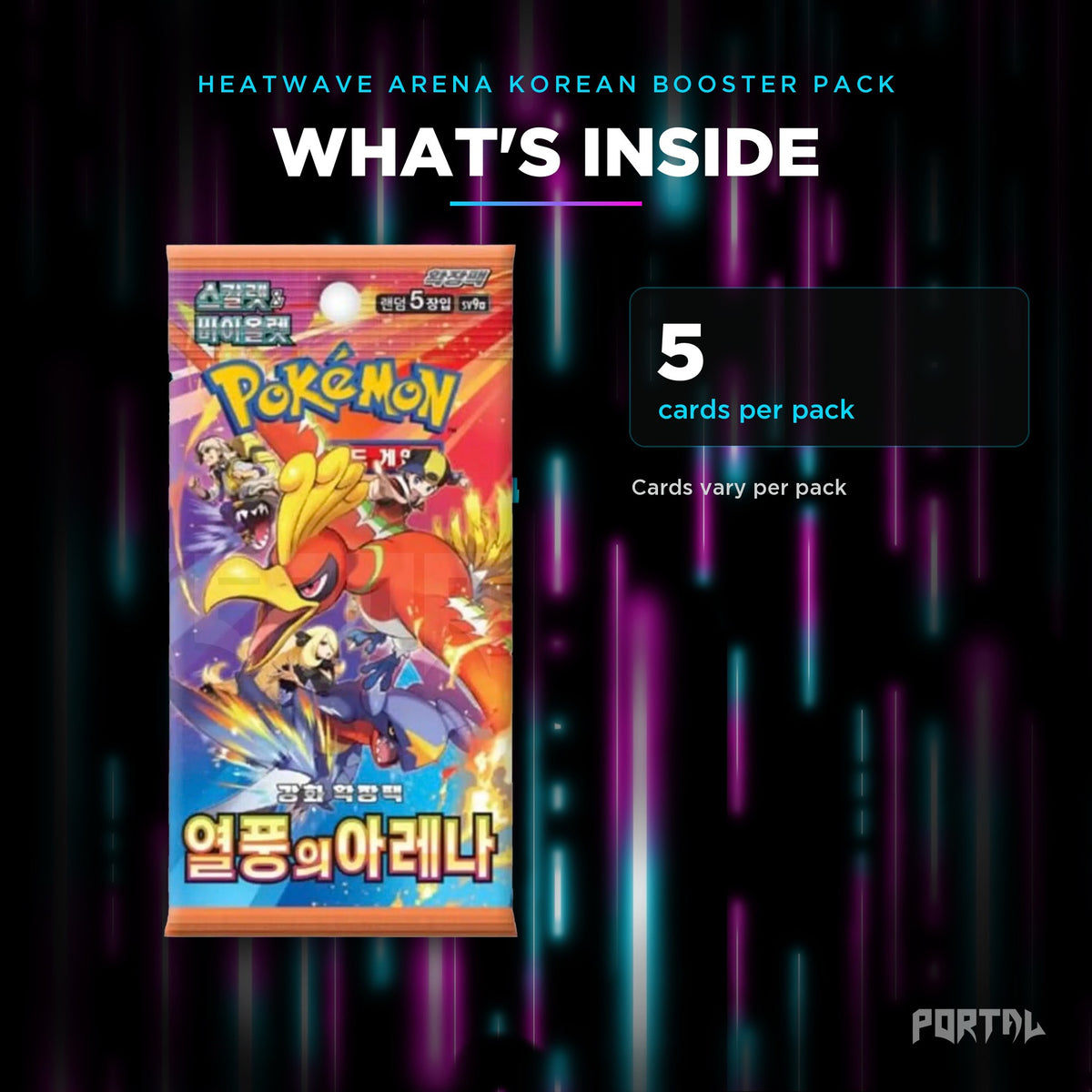 Heatwave Arena Korean booster pack, what's inside: 5 cards per pack, Portal TCG