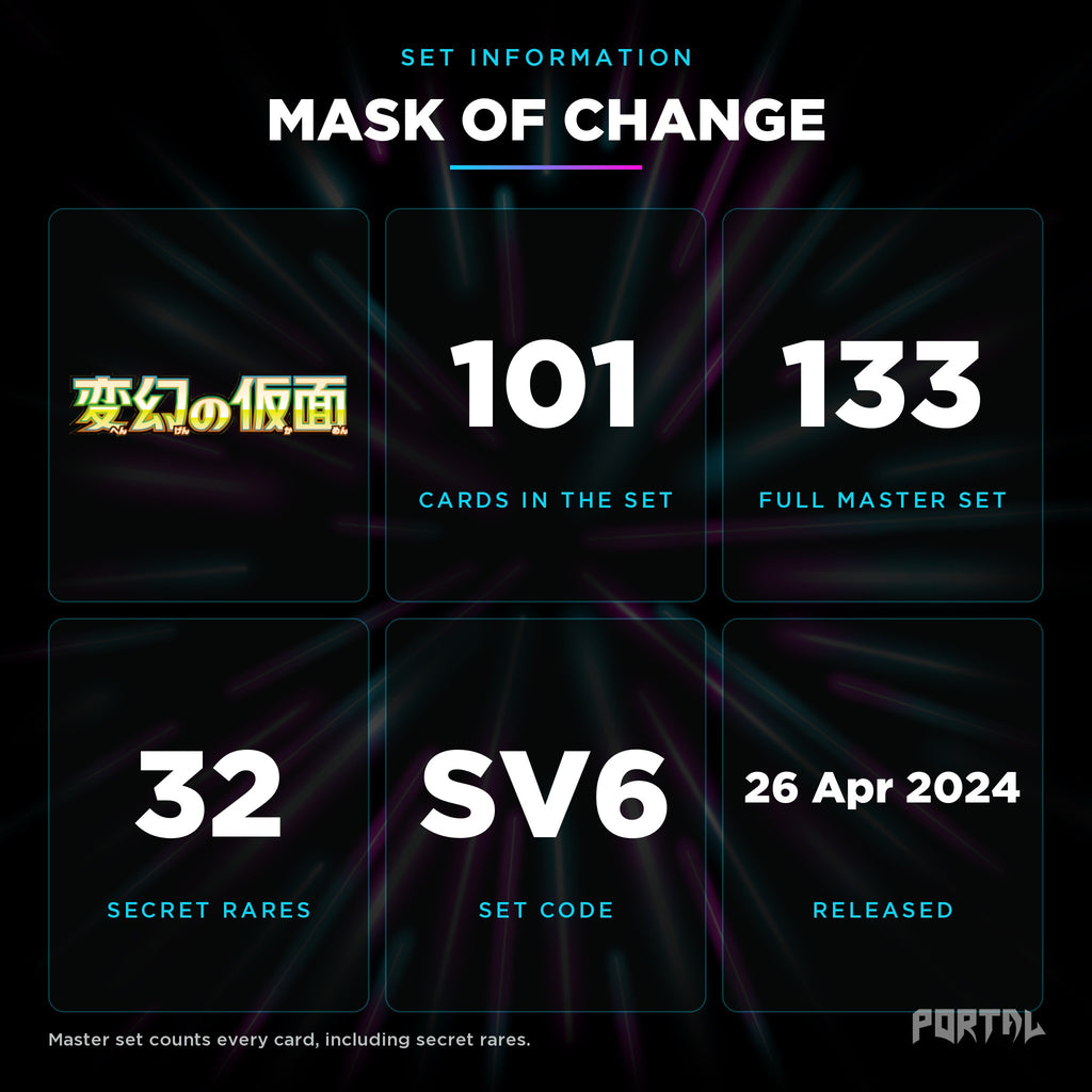 Mask of Change Japanese set information: 101 cards in the set, 133 in the master set, Portal TCG