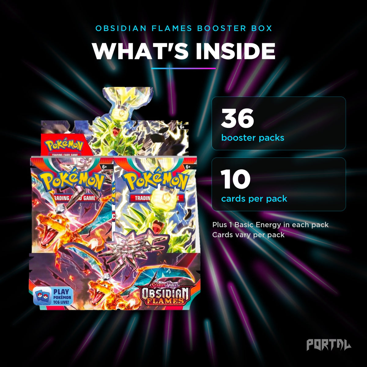 Obsidian Flames booster box, what's inside, Portal TCG