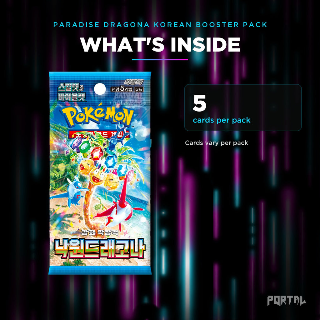 Paradise Dragona Korean booster pack, what's inside: 5 cards per pack, Portal TCG