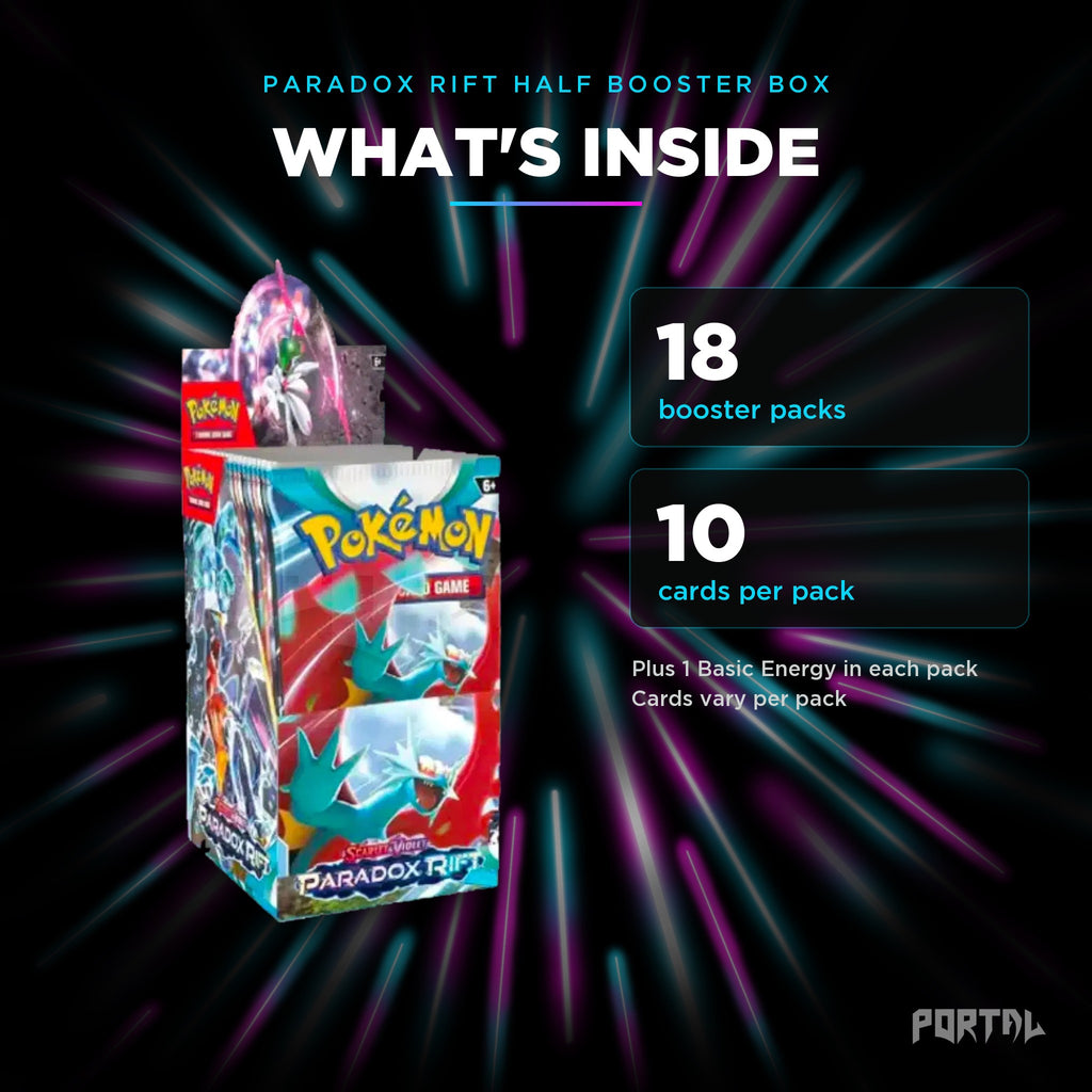 Paradox Rift half booster box, what's inside: 18 booster packs, 10 cards per pack, Portal TCG