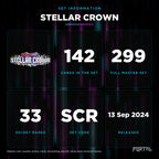 Stellar Crown set information: 142 cards in the set, 299 in the master set, Portal TCG