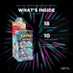 Stellar Crown half booster box, what's inside: 18 booster packs, 10 cards per pack, Portal TCG