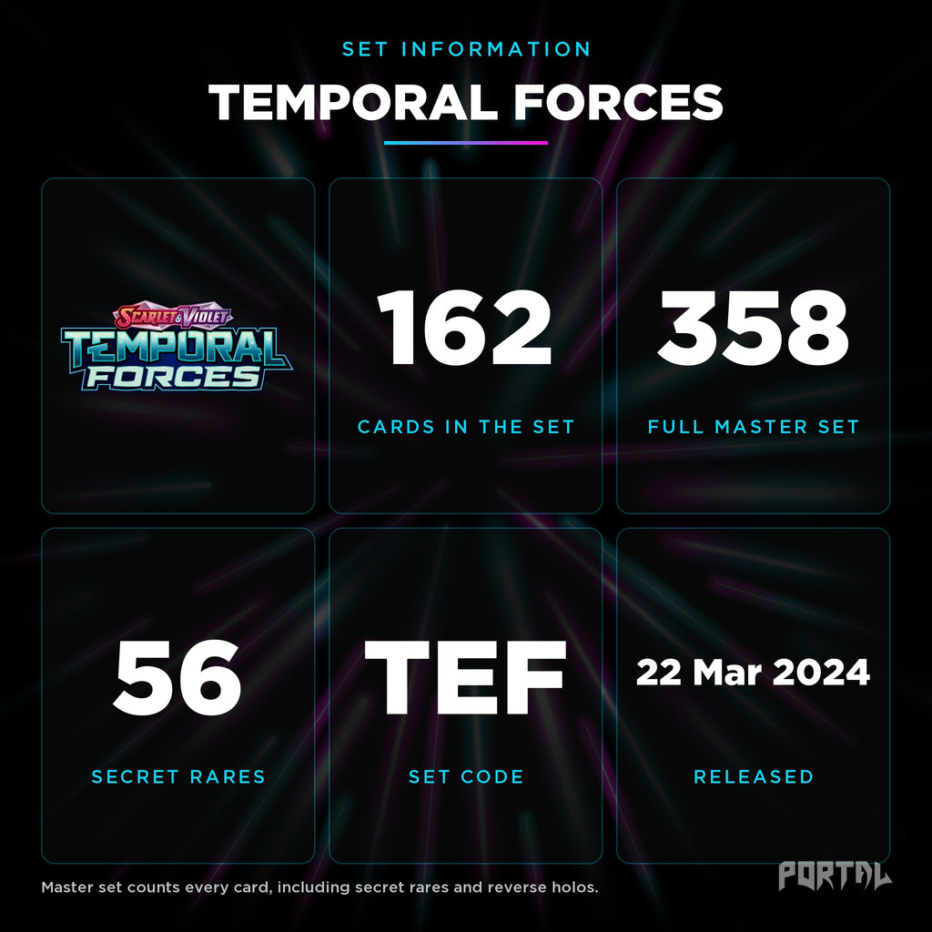 Temporal Forces set information: 162 cards in the set, 358 in the master set, Portal TCG