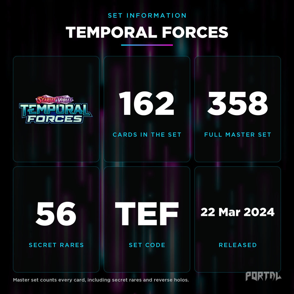 Temporal Forces set information: 162 cards in the set, 358 in the master set, Portal TCG