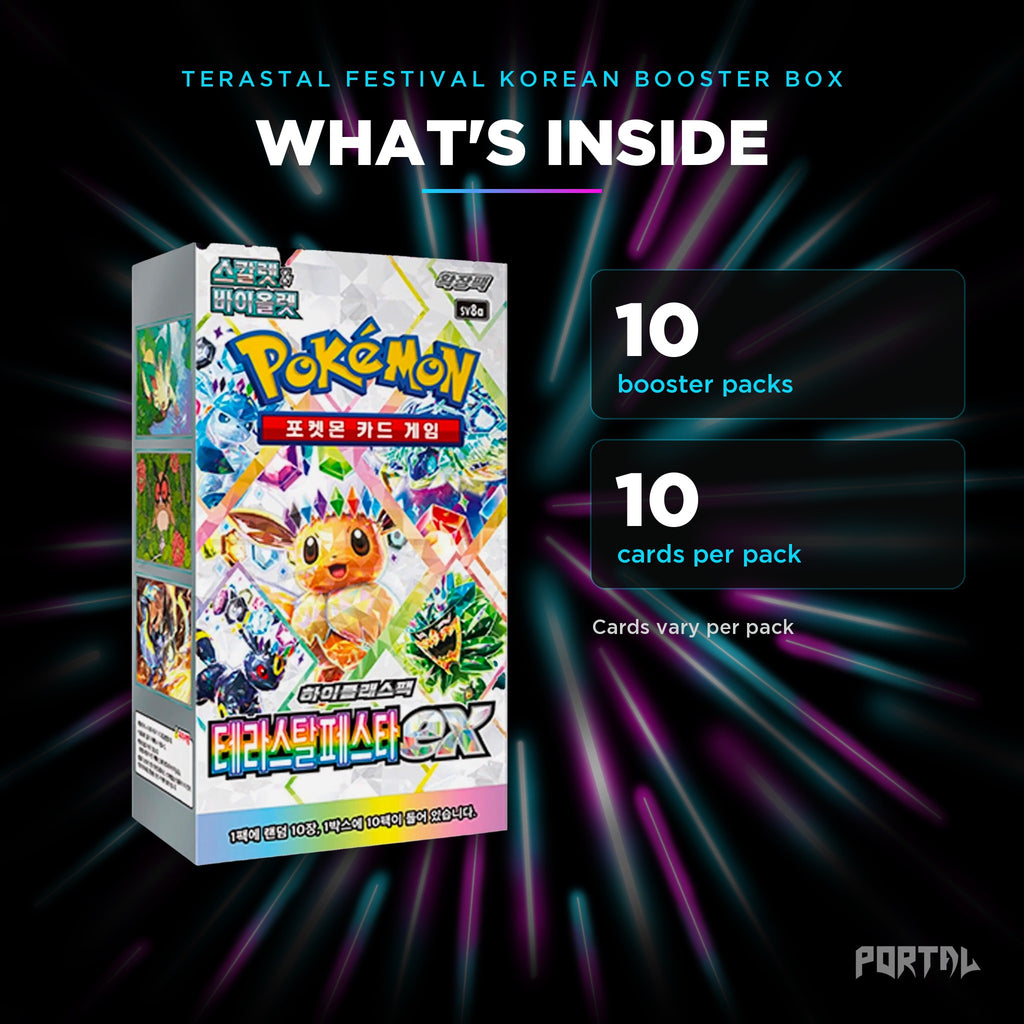 Terastal Festival Korean booster box, what's inside: 10 booster packs, 10 cards per pack, Portal TCG
