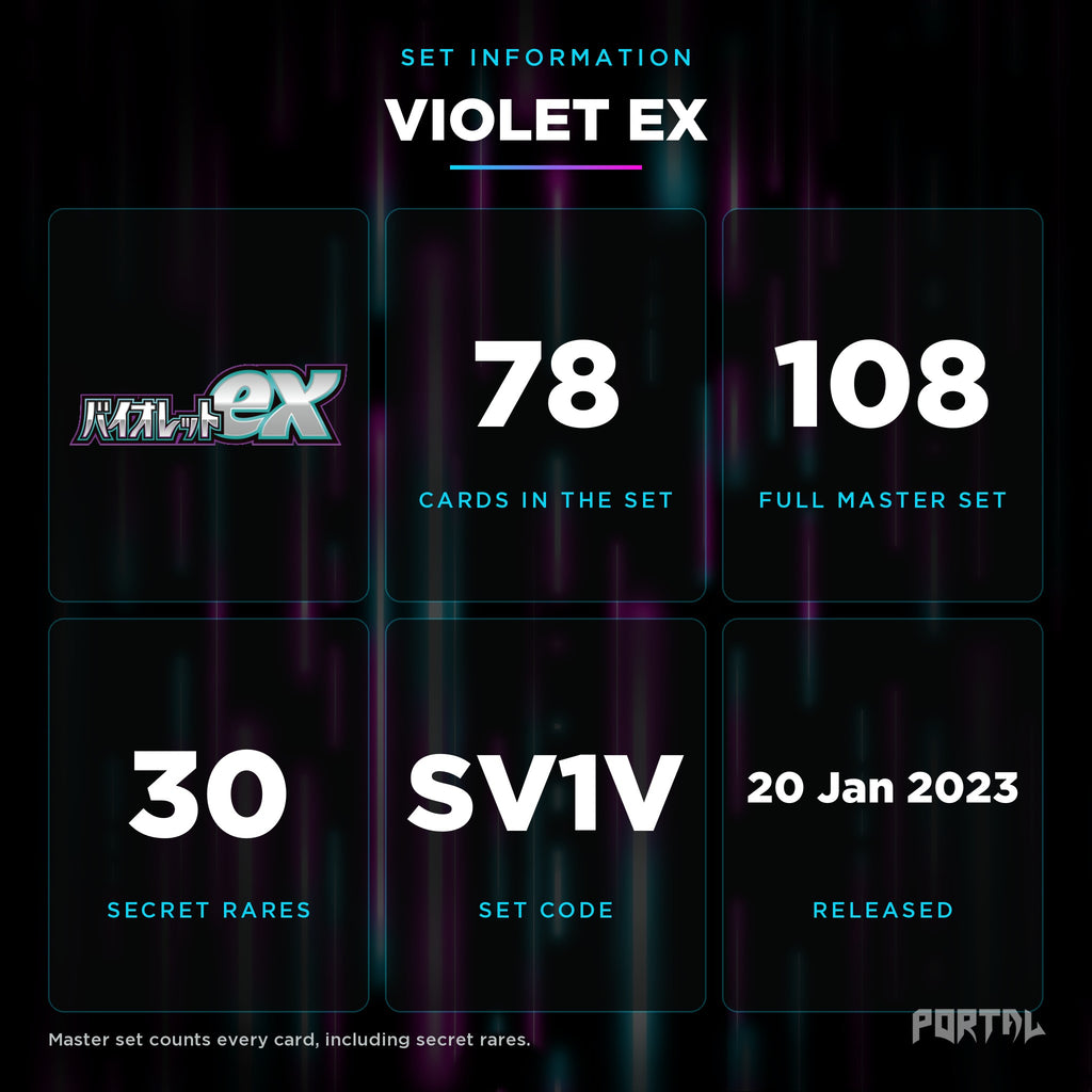 Violet EX Japanese set information: 78 cards in the set, 108 in the master set, Portal TCG