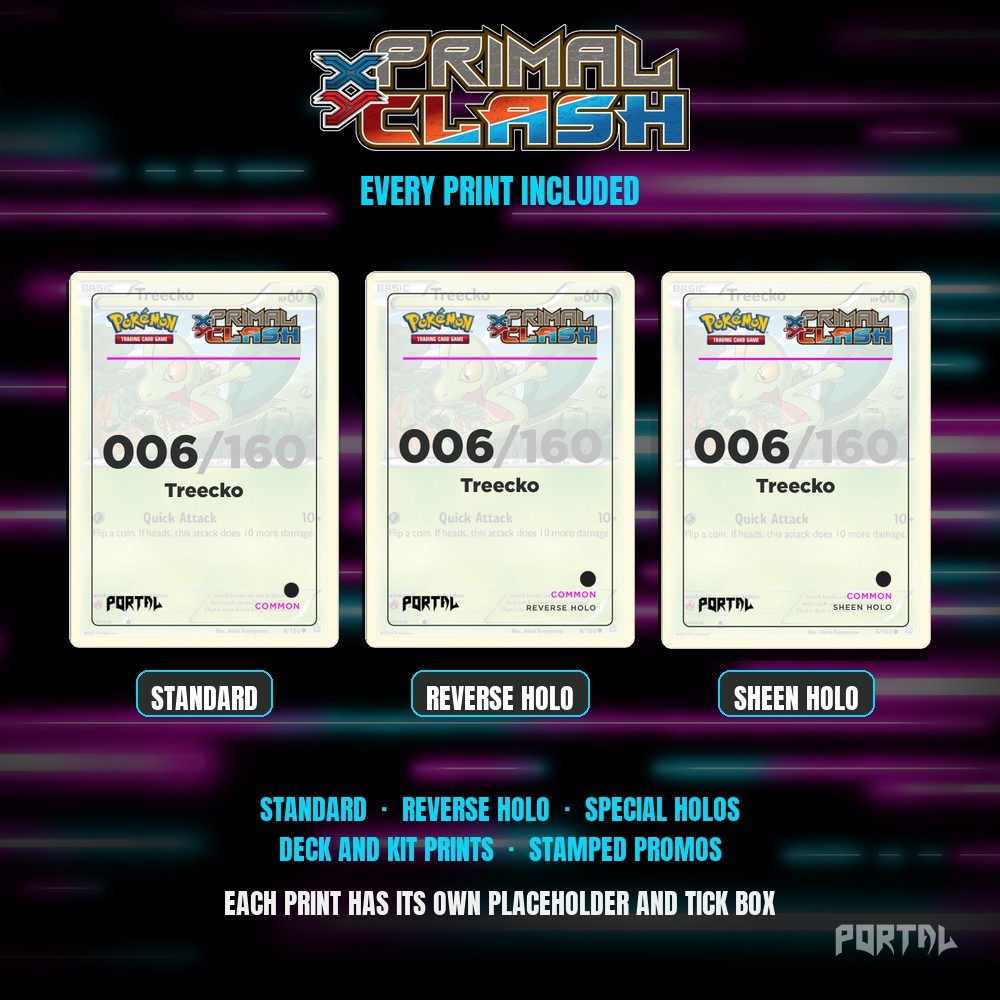 Pokemon Primal Clash master set placeholders, every print included, Portal TCG