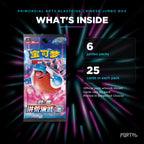 Primordial Arts Blastoise Simplified Chinese jumbo booster box, what's inside: 6 packs of 25 cards. Official pack artwork shown.