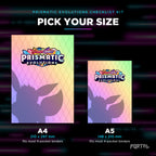 Pokemon Prismatic Evolutions master set checklist kit, A4 and A5 sizes, Portal TCG