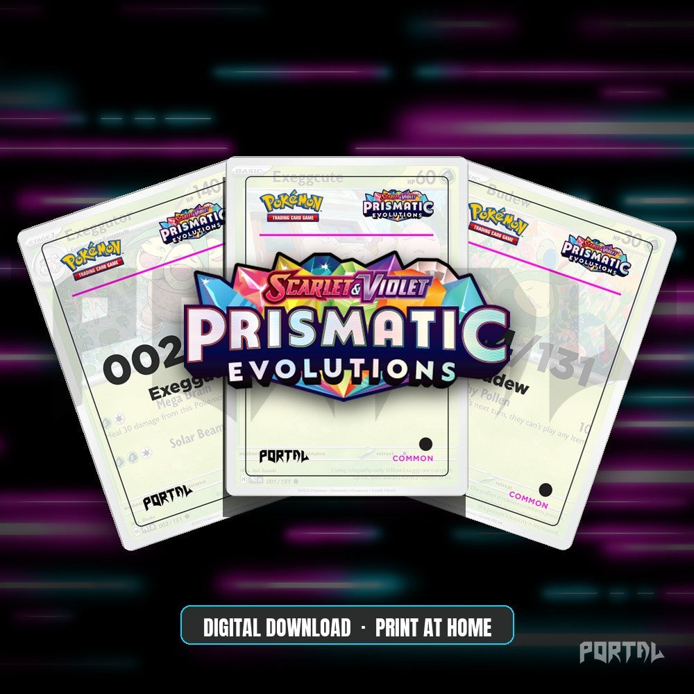Prismatic Evolutions master set placeholders, digital download, Portal TCG