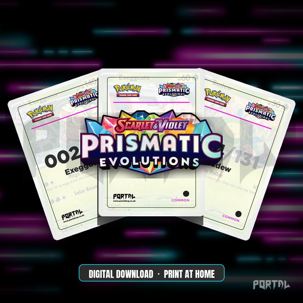 Prismatic Evolutions master set placeholders, digital download, Portal TCG