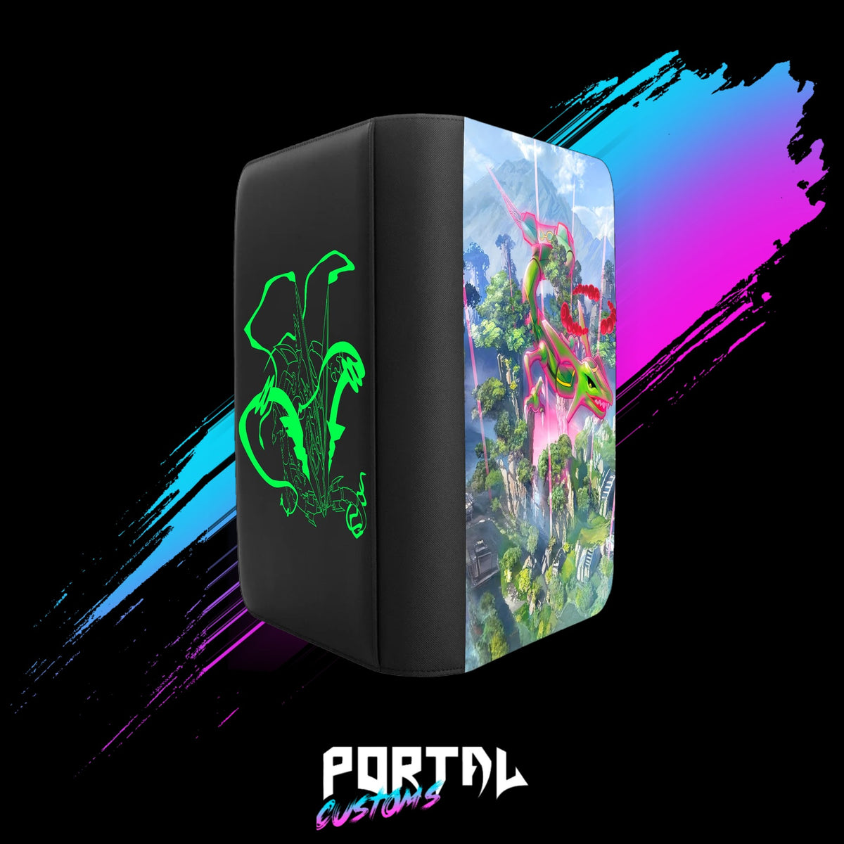 Pokemon Rayquaza Sky Islands premium printed binder, black, back and front together, Portal TCG