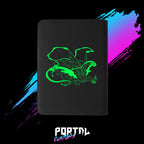 Pokemon Rayquaza Sky Islands premium printed binder, black, back with neon green Rayquaza line art, Portal TCG