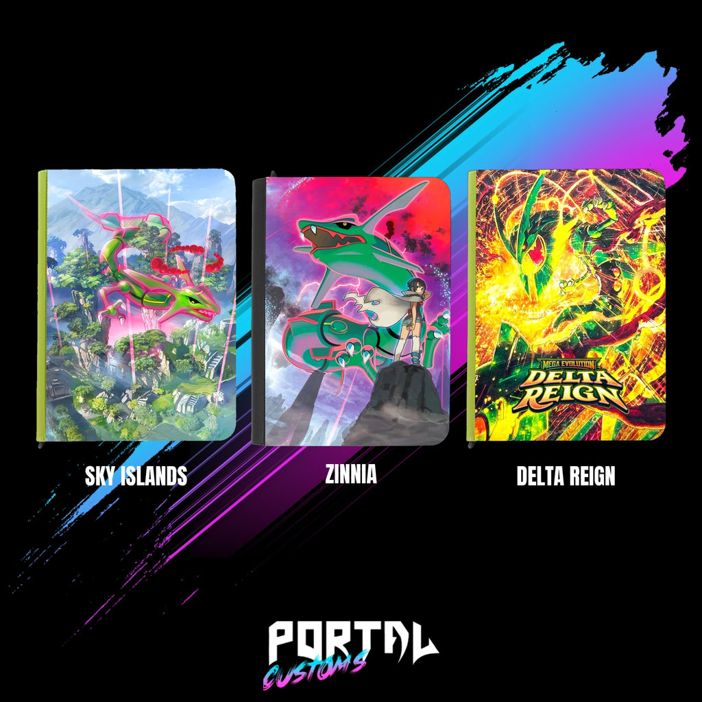 Pokemon Rayquaza premium printed binders: Sky Islands, Zinnia and Delta Reign, Portal TCG