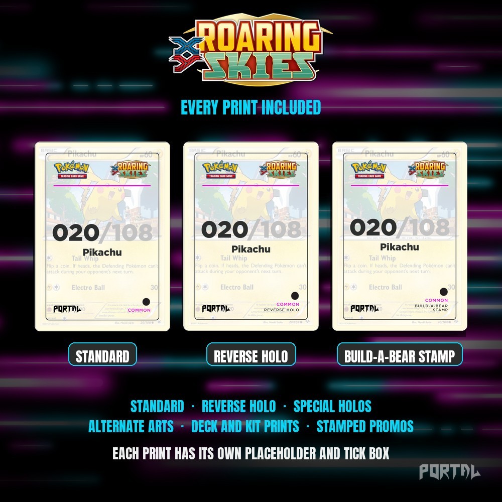 Pokemon Roaring Skies master set placeholders, every print included, Portal TCG