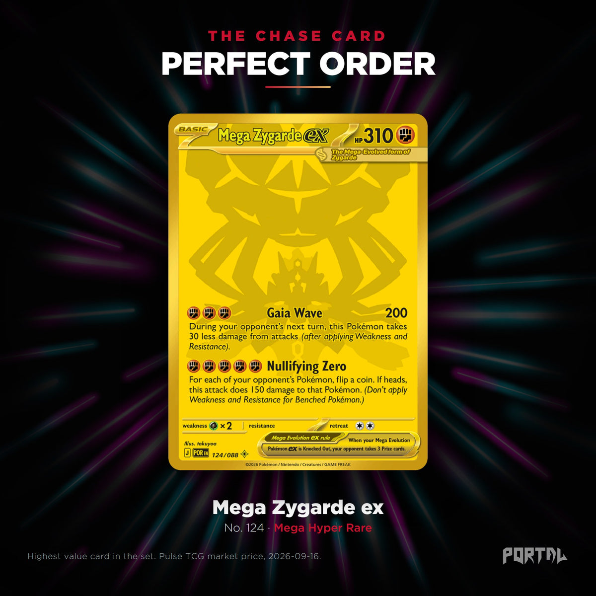 Perfect Order English Pokemon booster bundle, chase card: Mega Zygarde ex number 124, Mega Hyper Rare