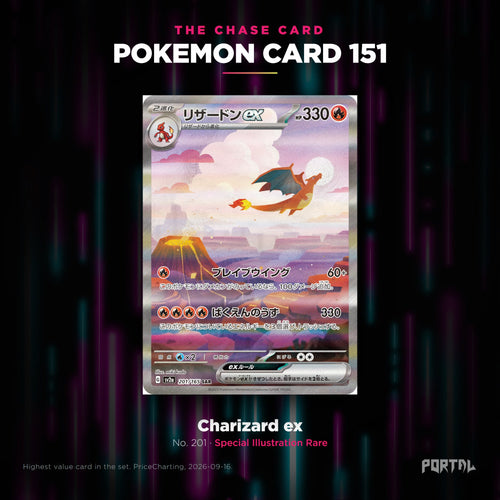 Pokemon Card 151 Japanese Pokemon booster pack, chase card: Charizard ex number 201, Special Illustration Rare