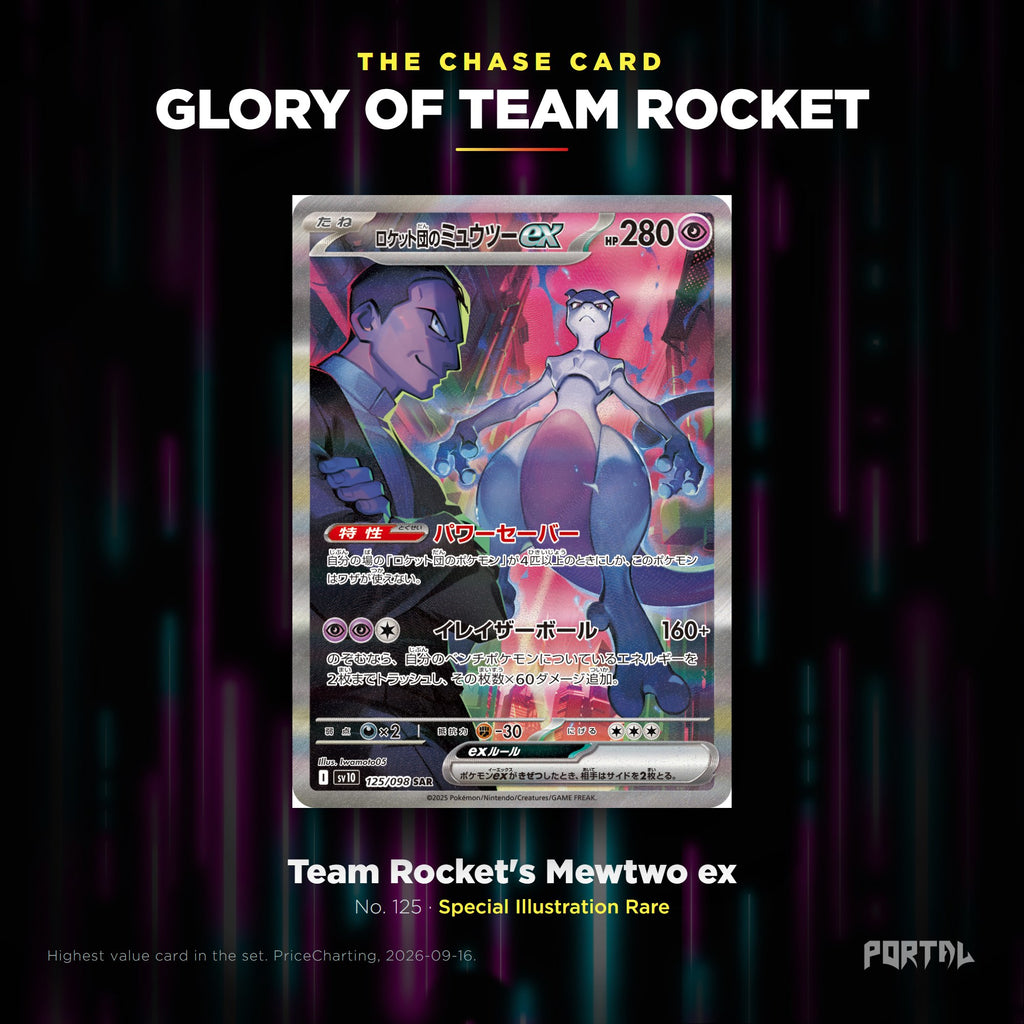 Glory of Team Rocket Japanese Pokemon booster pack, chase card: Team Rocket's Mewtwo ex number 125, Special Illustration Rare