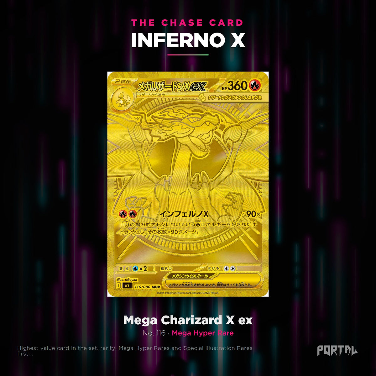 Inferno X Japanese Pokemon booster pack, chase card: Mega Charizard X ex number 116, Mega Hyper Rare