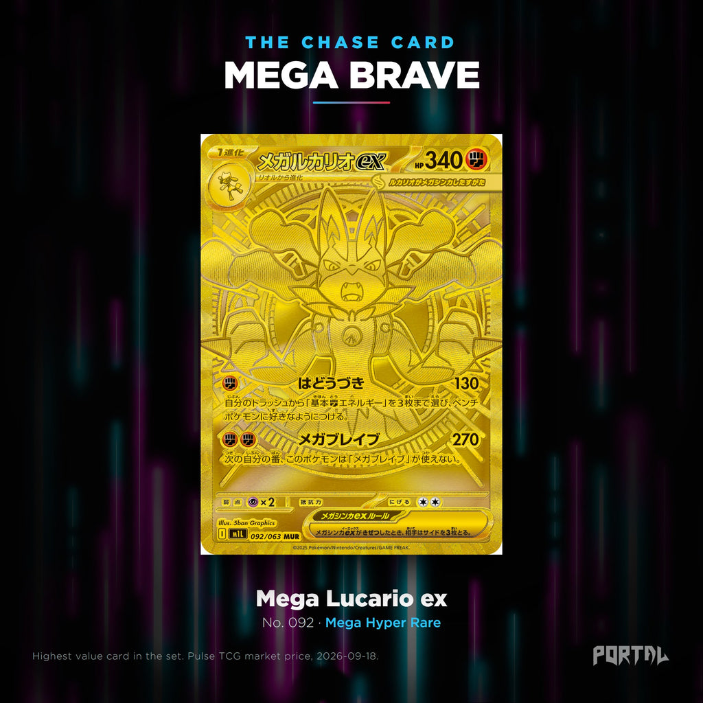 Mega Brave Japanese Pokemon booster pack, chase card: Mega Lucario ex number 092, Mega Hyper Rare