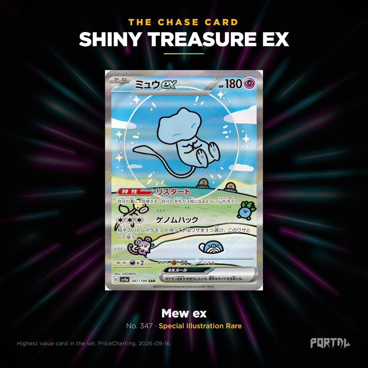 Shiny Treasure ex Japanese Pokemon booster box, chase card: Mew ex number 347, Special Illustration Rare