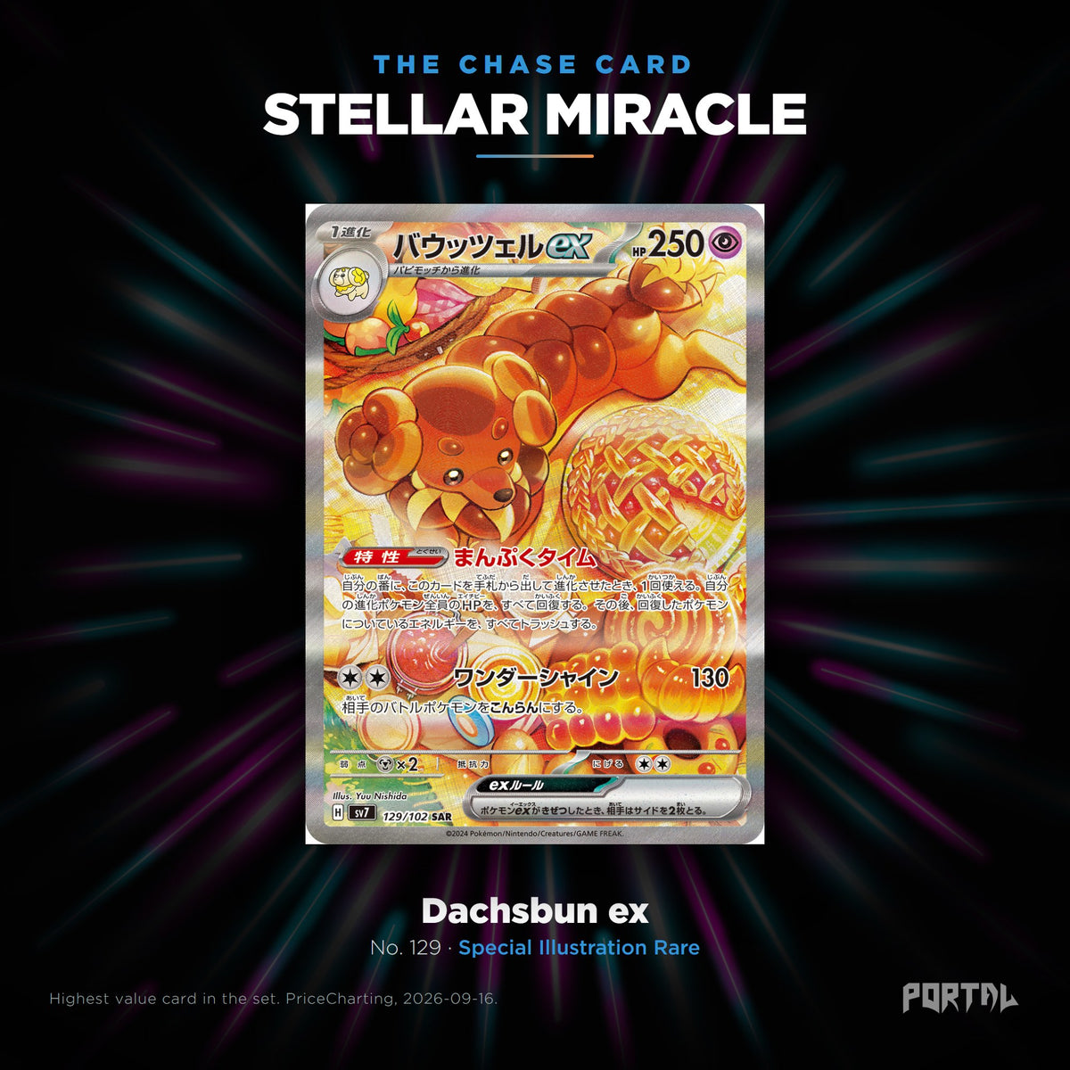 Stellar Miracle Japanese Pokemon booster box, chase card: Dachsbun ex number 129, Special Illustration Rare