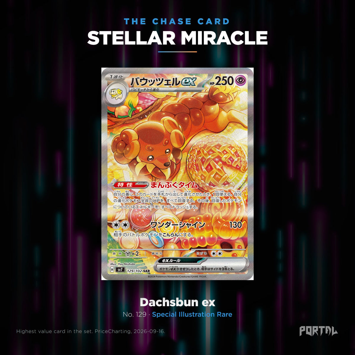 Stellar Miracle Japanese Pokemon booster pack, chase card: Dachsbun ex number 129, Special Illustration Rare