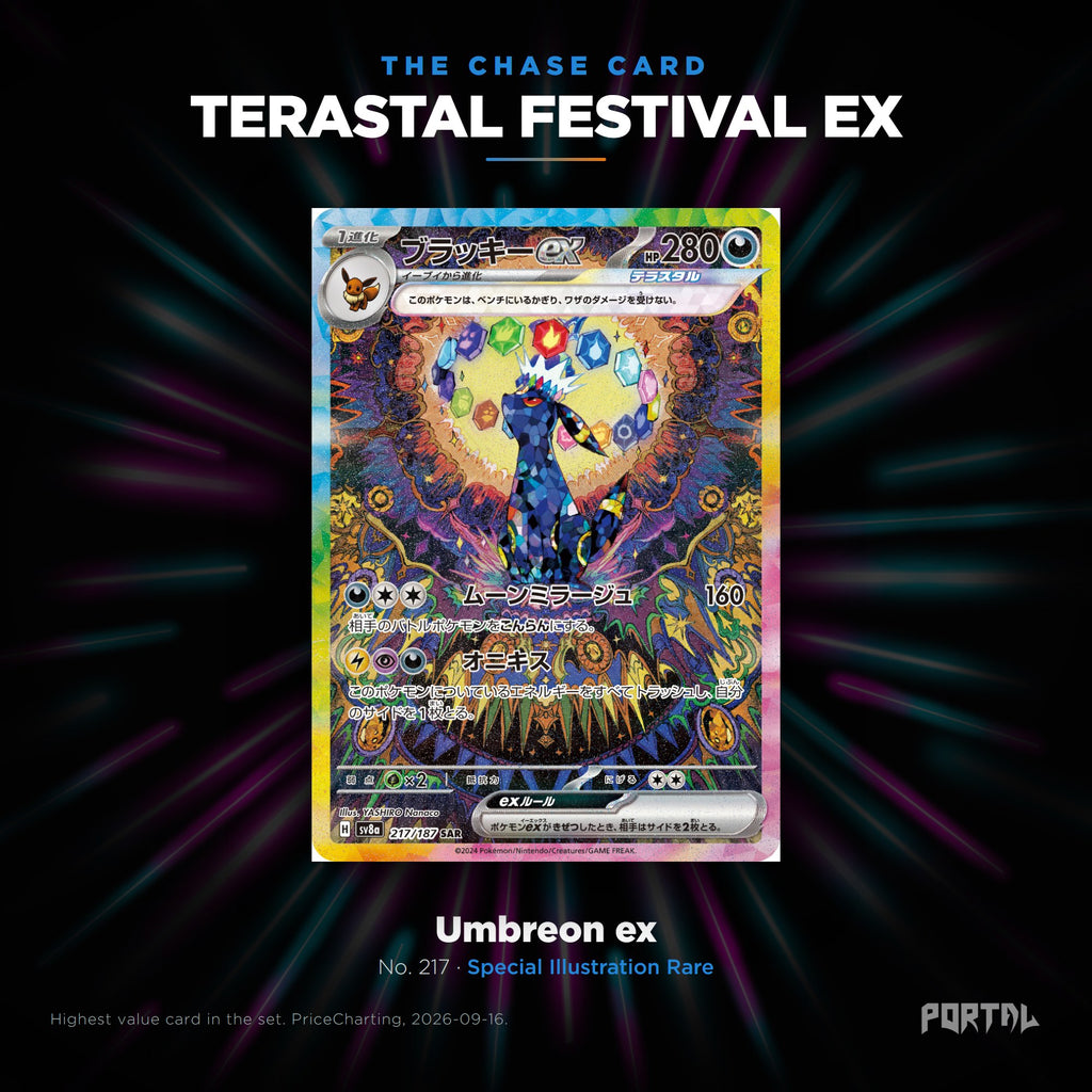 Terastal Festival ex Japanese Pokemon booster box, chase card: Umbreon ex number 217, Special Illustration Rare