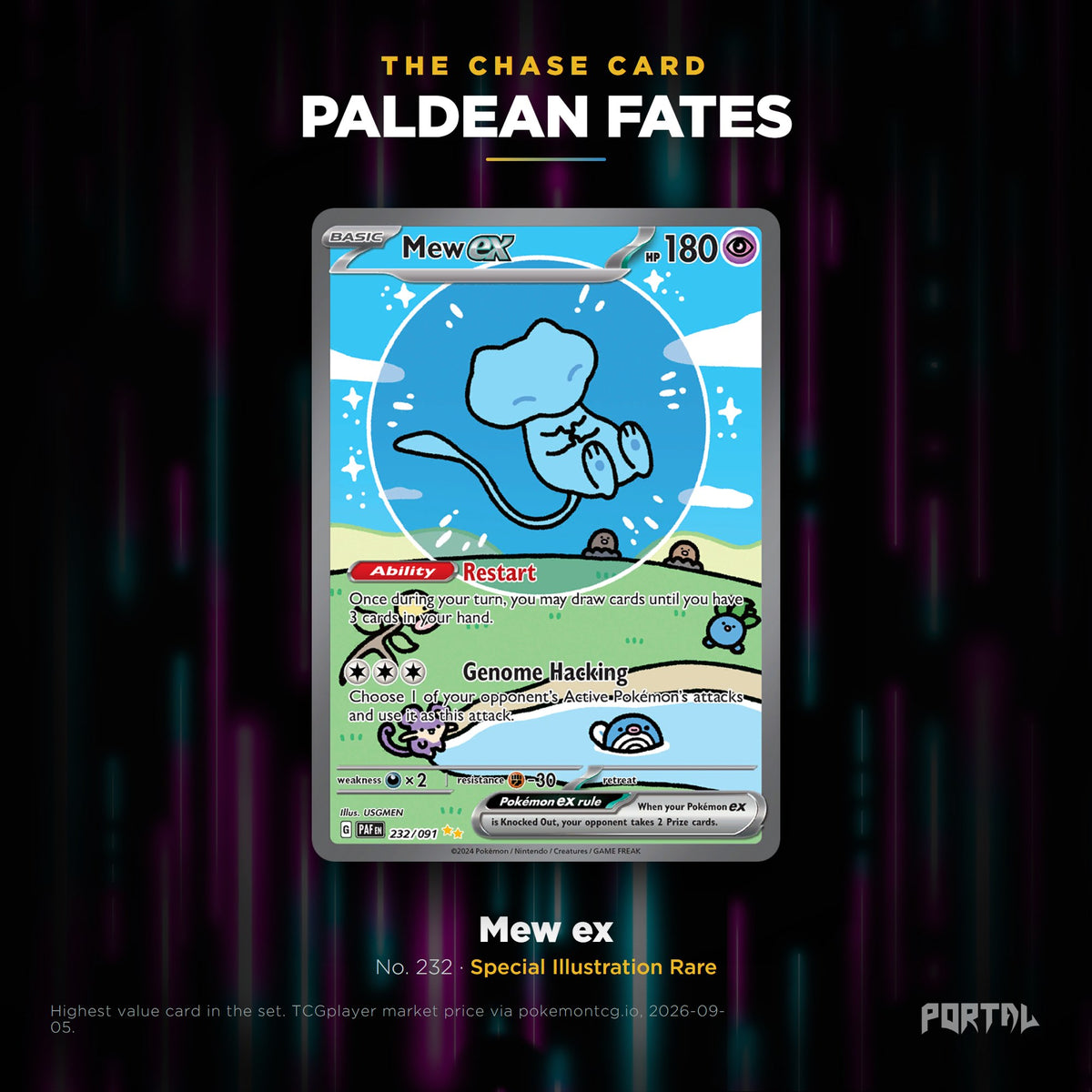 Paldean Fates English Pokemon booster pack, chase card: Mew ex number 232, Special Illustration Rare