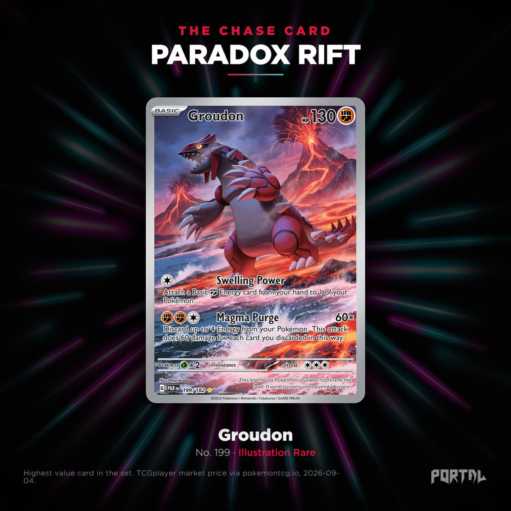 Paradox Rift English Pokemon booster box, chase card: Groudon number 199, Illustration Rare