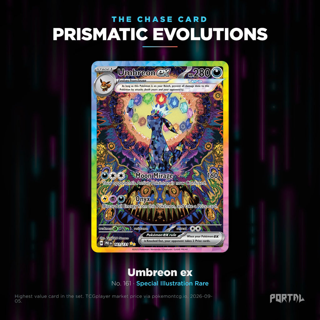 Prismatic Evolutions English Pokemon booster pack, chase card: Umbreon ex number 161, Special Illustration Rare