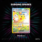 Surging Sparks English Pokemon booster box, chase card: Pikachu ex number 238, Special Illustration Rare