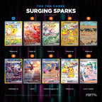 Surging Sparks English Pokemon booster pack, the ten most valuable cards in the set ranked by price