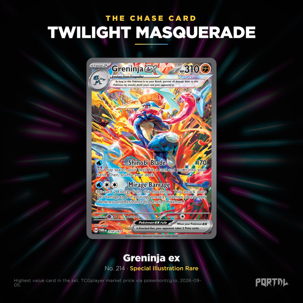 Twilight Masquerade English Pokemon booster box, chase card: Greninja ex number 214, Special Illustration Rare