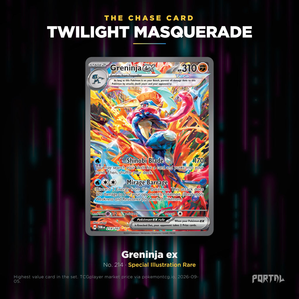 Twilight Masquerade English Pokemon booster pack, chase card: Greninja ex number 214, Special Illustration Rare