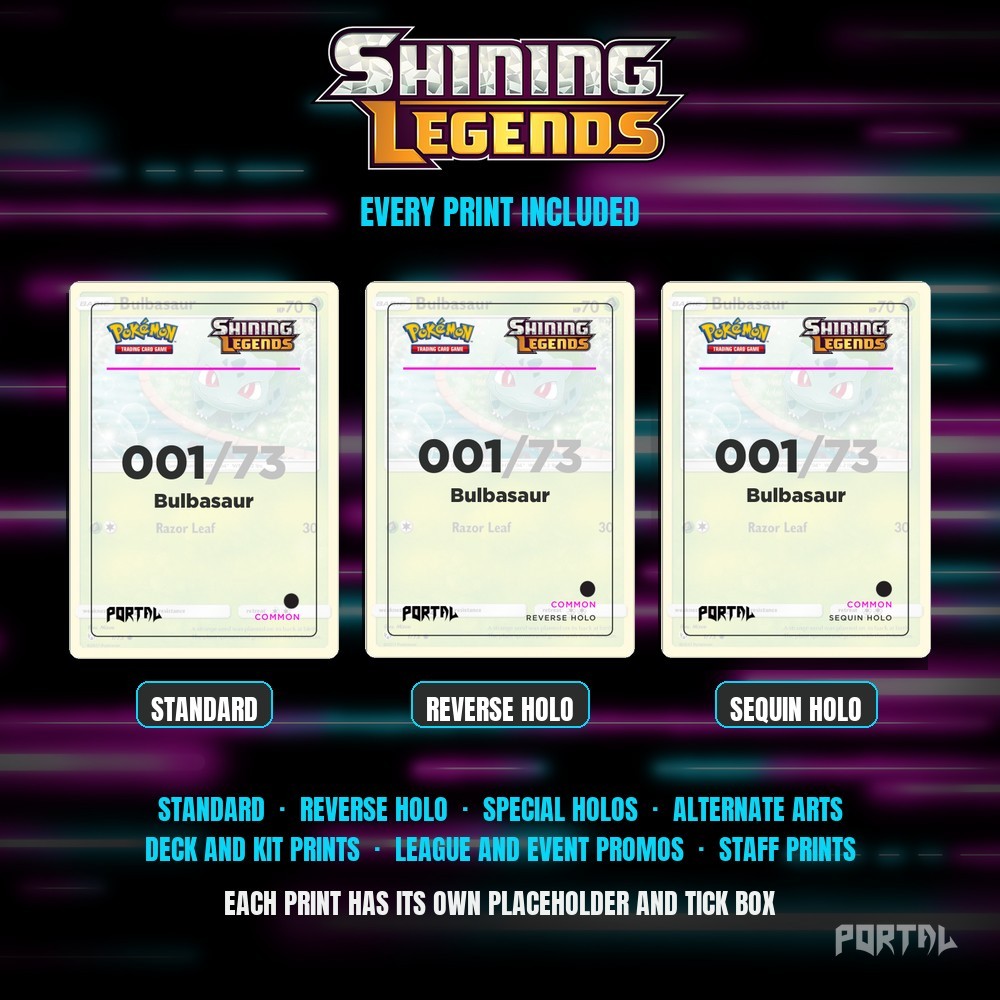 Pokemon Shining Legends master set placeholders, every print included, Portal TCG