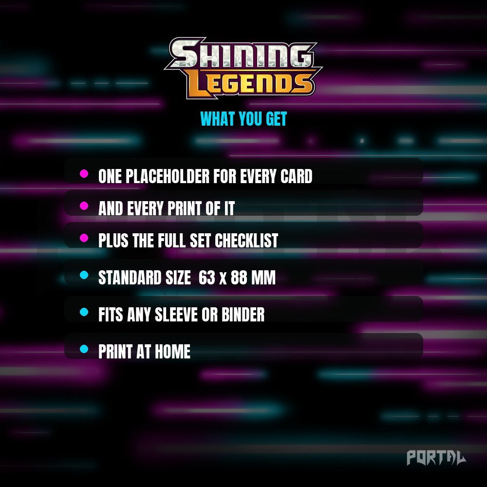 Pokemon Shining Legends master set placeholders, what you get, Portal TCG