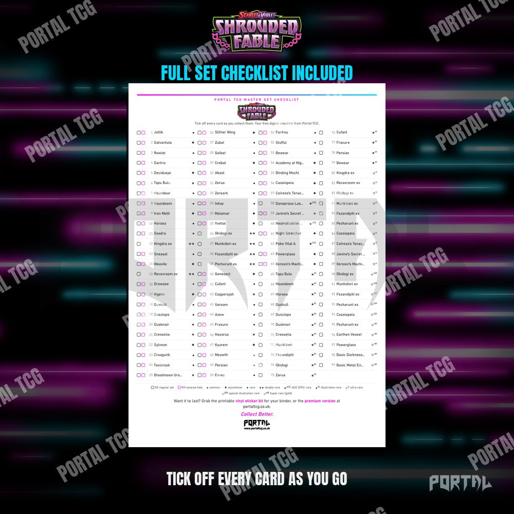 The free Shrouded Fable master set checklist included with the placeholders