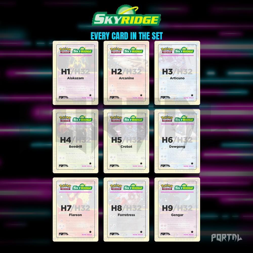 Pokemon Skyridge master set placeholders, binder page, Portal TCG