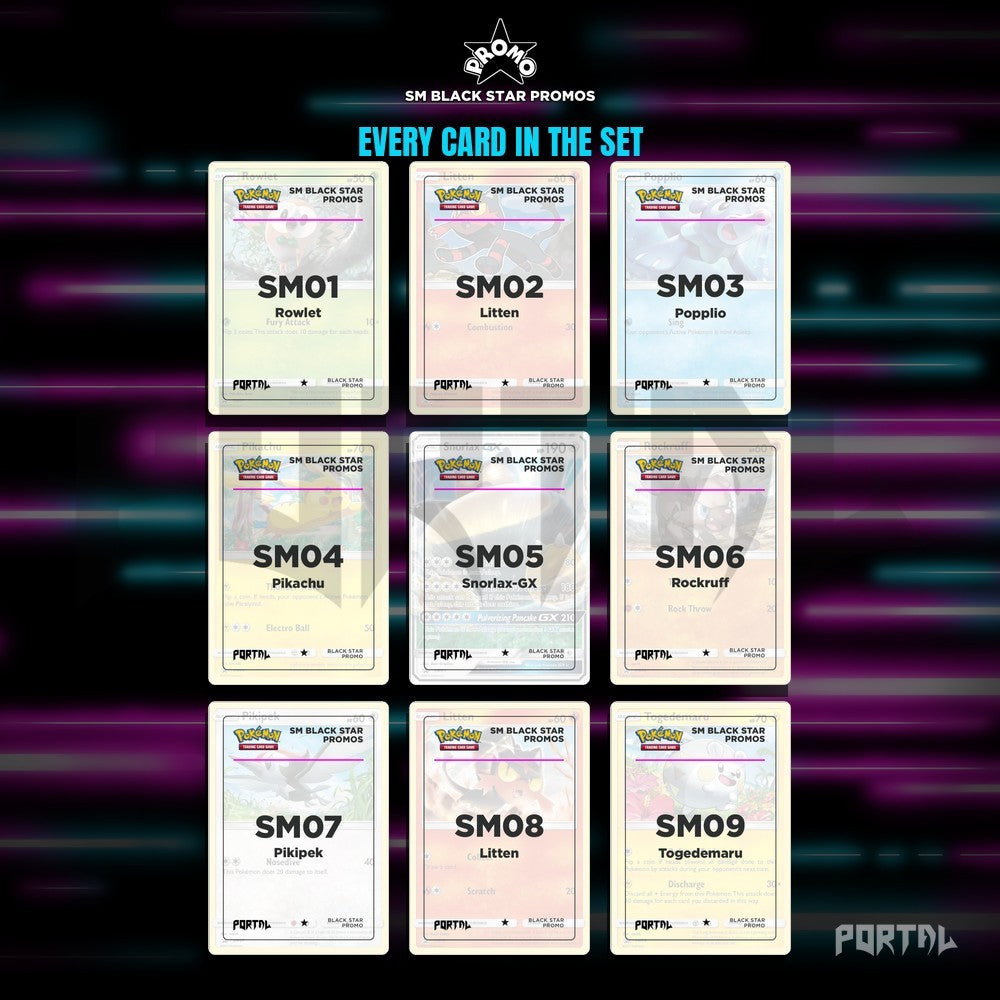 Pokemon SM Black Star Promos master set placeholders, binder page, Portal TCG