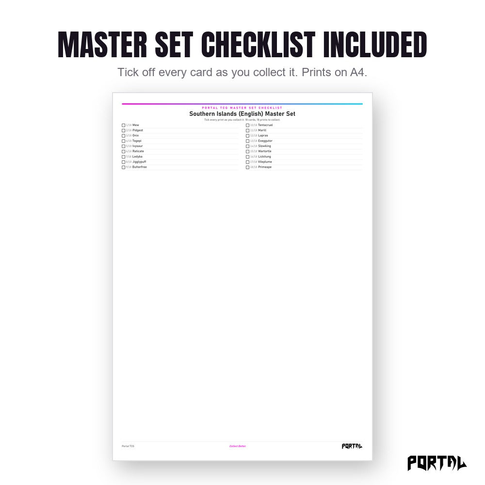 Pokemon Southern Islands master set placeholders, the checklist included in the download, Portal TCG