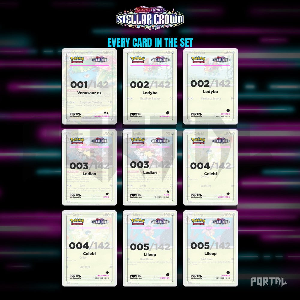 Stellar Crown placeholder cards laid out in a nine pocket binder page