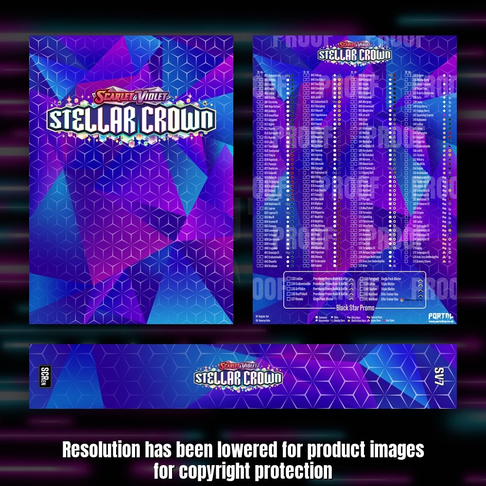 Pokemon Stellar Crown master set checklist kit, full kit with cover, spine and checklist, Portal TCG