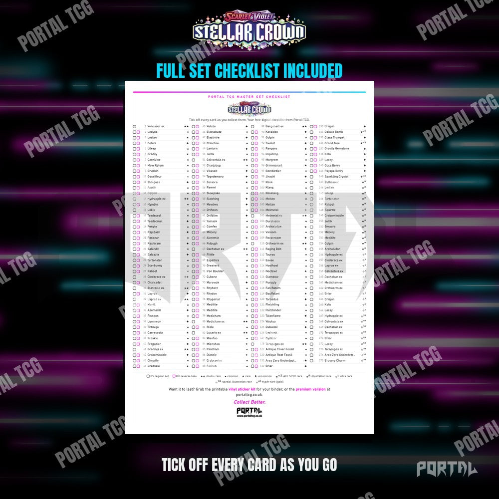 The free Stellar Crown master set checklist included with the placeholders