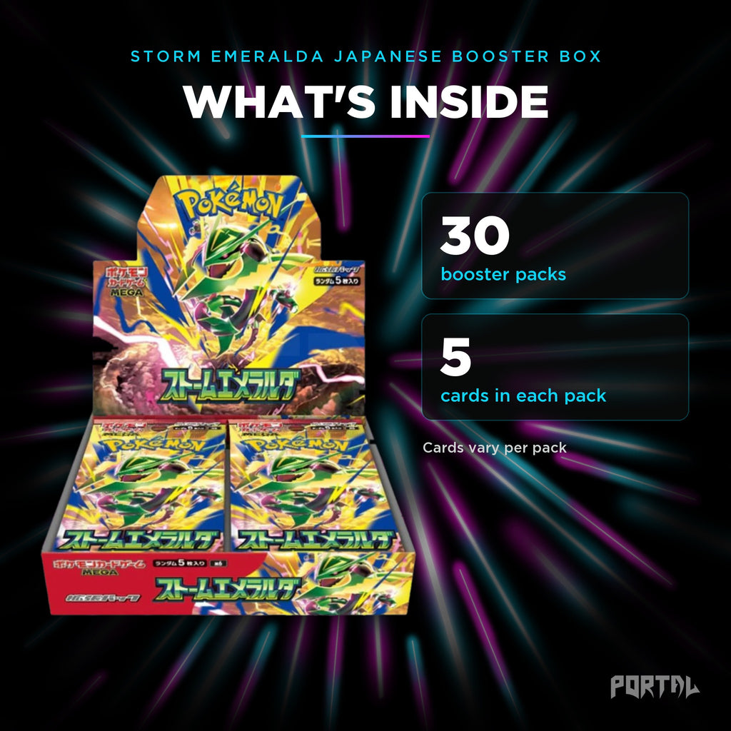 Pokemon Storm Emeralda Japanese booster box, what's inside, Portal TCG